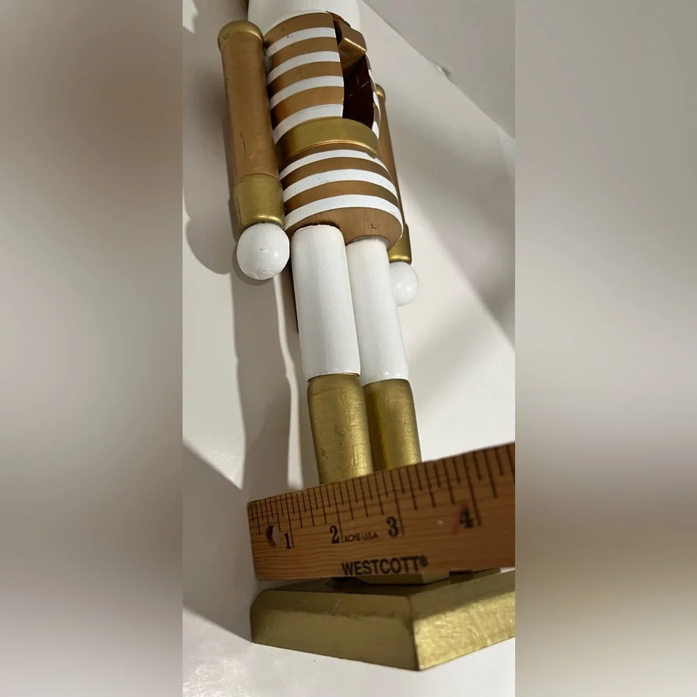 NEW Wood (MDF) Gold Stripe/White Nutcracker Holiday Christmas Decoration